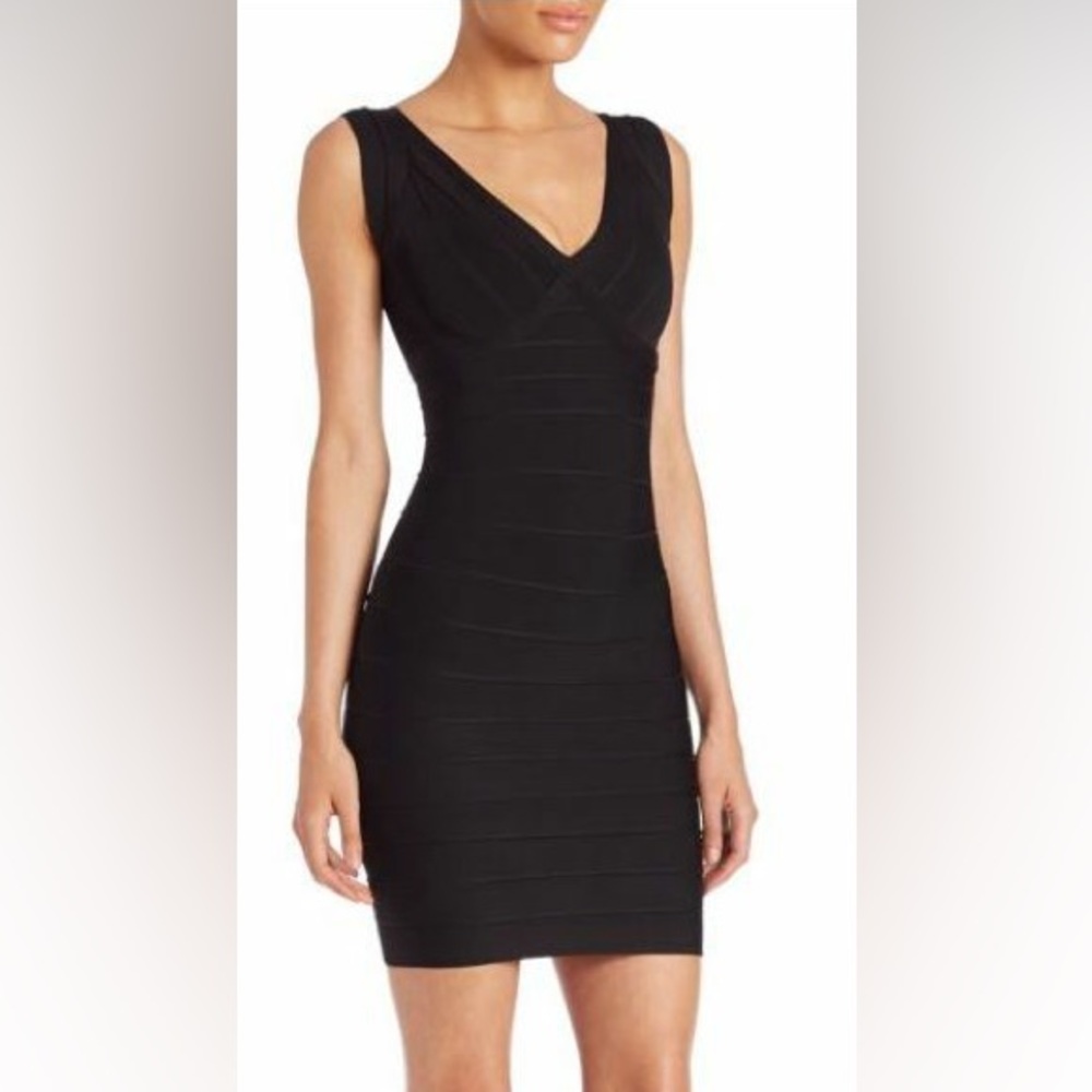 Herve Leger Black Bandage V-Neck Mini Dress, Size S